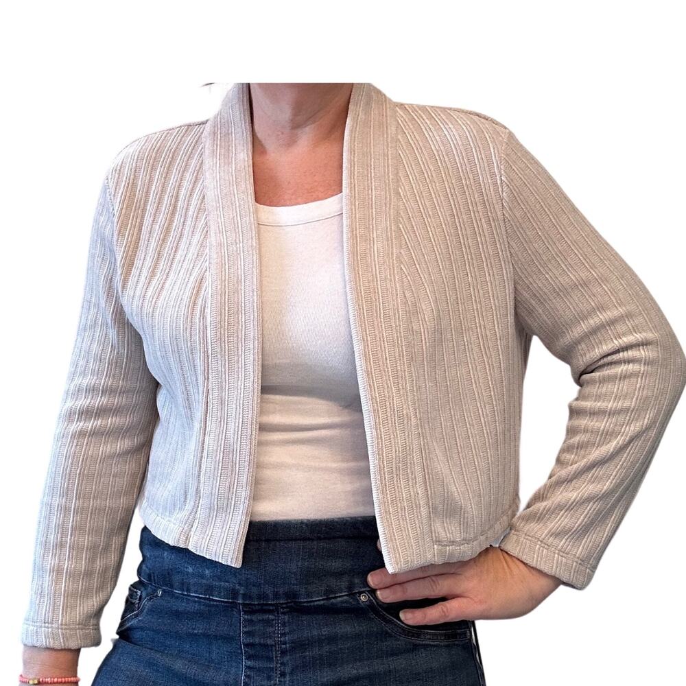 NWT Calvin Klein Cropped Cardigan -  Light Gray, Size L - Soft Velour